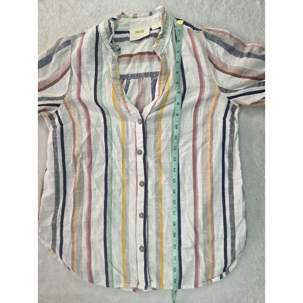Maeve Anthropologie Boho Stripe Cotton Peasant Top Smocked Waist Size 6 - Picture 5 of 7